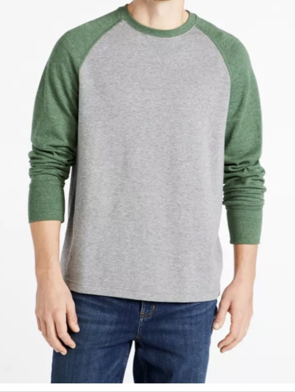 L.L. Bean Men's Gray Body with Green Raglan Long-Sleeve Shirt